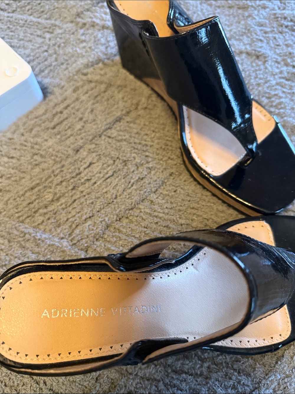Adrienne Vittadini Black Patent Platform Wedge Sandals
